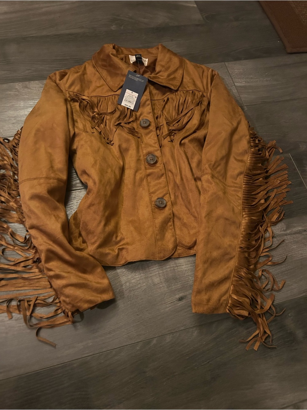 Universal Thread Cognac Fringe Suede Button Jacket